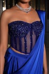 Nikunj By NIIDHI BAJAJ_Blue Satin Embroidery, Sequins Sweetheart Neck Zoyah Draped Saree With Corset _at_Aza_Fashions