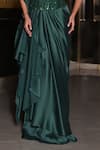 Nikunj By NIIDHI BAJAJ_Emerald Green Satin Embroidery, Sequins Mehreen Draped Saree With Corset _Online_at_Aza_Fashions