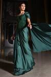 Buy_Nikunj By NIIDHI BAJAJ_Emerald Green Satin Embroidery, Sequins Mehreen Draped Saree With Corset _Online_at_Aza_Fashions