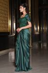 Shop_Nikunj By NIIDHI BAJAJ_Emerald Green Satin Embroidery, Sequins Mehreen Draped Saree With Corset _Online_at_Aza_Fashions