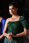 Buy_Nikunj By NIIDHI BAJAJ_Emerald Green Satin Embroidery, Sequins Mehreen Draped Saree With Corset 