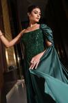 Shop_Nikunj By NIIDHI BAJAJ_Emerald Green Satin Embroidery, Sequins Mehreen Draped Saree With Corset 