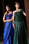 Nikunj By NIIDHI BAJAJ_Emerald Green Satin Embroidery, Sequins Mehreen Draped Saree With Corset _Online