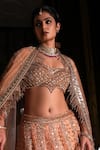 Shop_Nikunj By NIIDHI BAJAJ_Gold Net Embroidery, Sequins, Beads, Zari Sweetheart Neck Rani Lehenga Set 