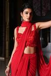 Nikunj By NIIDHI BAJAJ_Red Lycra Embroidery, Cut Work Sweetheart Rihana Pre-draped Saree With Blouse _Online_at_Aza_Fashions