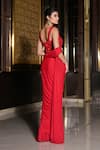 Shop_Nikunj By NIIDHI BAJAJ_Red Lycra Embroidery, Cut Work Sweetheart Rihana Pre-draped Saree With Blouse _at_Aza_Fashions