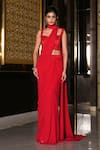 Buy_Nikunj By NIIDHI BAJAJ_Red Lycra Embroidery, Cut Work Sweetheart Rihana Pre-draped Saree With Blouse _at_Aza_Fashions