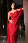 Shop_Nikunj By NIIDHI BAJAJ_Red Lycra Embroidery, Cut Work Sweetheart Rihana Pre-draped Saree With Blouse _Online_at_Aza_Fashions
