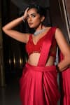 Buy_Nikunj By NIIDHI BAJAJ_Red Satin Embroidery V-neck Sarin Pre-draped Saree With Blouse _Online_at_Aza_Fashions