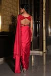 Shop_Nikunj By NIIDHI BAJAJ_Red Satin Embroidery V-neck Sarin Pre-draped Saree With Blouse _at_Aza_Fashions