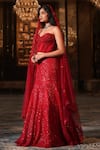 Nikunj By NIIDHI BAJAJ_Red Net Sequins, Beads Sweetheart Neck Maahira Embroidered Corset Lehenga Set _Online_at_Aza_Fashions