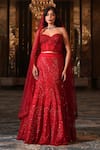 Buy_Nikunj By NIIDHI BAJAJ_Red Net Sequins, Beads Sweetheart Neck Maahira Embroidered Corset Lehenga Set _at_Aza_Fashions
