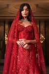 Shop_Nikunj By NIIDHI BAJAJ_Red Net Sequins, Beads Sweetheart Neck Maahira Embroidered Corset Lehenga Set _Online_at_Aza_Fashions