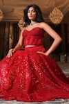 Nikunj By NIIDHI BAJAJ_Red Net Sequins, Beads Sweetheart Neck Maahira Embroidered Corset Lehenga Set _at_Aza_Fashions