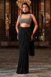 Buy_Nikunj By NIIDHI BAJAJ_Black Lycra Embroidery, Tassels Square Neck Zarrah Draped Skirt Set _Online_at_Aza_Fashions