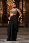 Buy_Nikunj By NIIDHI BAJAJ_Black Lycra Embroidery, Tassels Square Neck Zarrah Draped Skirt Set _at_Aza_Fashions