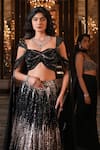 Nikunj By NIIDHI BAJAJ_Black Net Sequins Sweetheart Neck Sahira Embroidered Lehenga Set _at_Aza_Fashions