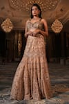 Nikunj By NIIDHI BAJAJ_Gold Net Sequins, Beads, Stones Sweetheart Neck Hazoor Embroidered Lehenga Set _Online_at_Aza_Fashions