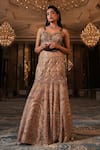 Buy_Nikunj By NIIDHI BAJAJ_Gold Net Sequins, Beads, Stones Sweetheart Neck Hazoor Embroidered Lehenga Set _Online_at_Aza_Fashions