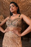 Nikunj By NIIDHI BAJAJ_Gold Net Sequins, Beads, Stones Sweetheart Neck Hazoor Embroidered Lehenga Set _at_Aza_Fashions