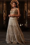 Nikunj By NIIDHI BAJAJ_Gold Net Sequins, Zari, Stones, Embroidery, Beads Sweetheart Huma Lehenga Set _Online_at_Aza_Fashions