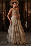 Shop_Nikunj By NIIDHI BAJAJ_Gold Net Sequins, Zari, Stones, Embroidery, Beads Sweetheart Huma Lehenga Set _Online_at_Aza_Fashions