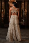 Shop_Nikunj By NIIDHI BAJAJ_Gold Net Sequins, Zari, Stones, Embroidery, Beads Sweetheart Huma Lehenga Set _at_Aza_Fashions