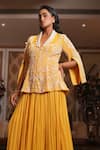 Nikunj By NIIDHI BAJAJ_Yellow Georgette Embroidery, Beads, Pearls V-neck Samira Jacket Skirt Set _Online_at_Aza_Fashions