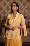Buy_Nikunj By NIIDHI BAJAJ_Yellow Georgette Embroidery, Beads, Pearls V-neck Samira Jacket Skirt Set _Online_at_Aza_Fashions