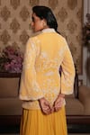 Shop_Nikunj By NIIDHI BAJAJ_Yellow Georgette Embroidery, Beads, Pearls V-neck Samira Jacket Skirt Set _at_Aza_Fashions