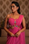 Nikunj By NIIDHI BAJAJ_Pink Chinon Embroidery, Mirrors Sweetheart Aaira Pre-draped Saree With Blouse _Online_at_Aza_Fashions