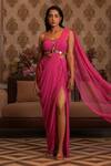 Buy_Nikunj By NIIDHI BAJAJ_Pink Chinon Embroidery, Mirrors Sweetheart Aaira Pre-draped Saree With Blouse _at_Aza_Fashions