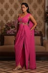 Shop_Nikunj By NIIDHI BAJAJ_Pink Chinon Embroidery, Mirrors Sweetheart Aaira Pre-draped Saree With Blouse _Online_at_Aza_Fashions