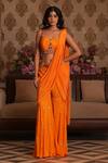 Buy_Nikunj By NIIDHI BAJAJ_Orange Crepe Embroidery, Stones Square Neck Amara Draped Sharara With Blouse _at_Aza_Fashions