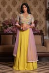 Buy_Nikunj By NIIDHI BAJAJ_Yellow Georgette Embroidery, Sequins V-neck Anaya Ruffle Lehenga Set _at_Aza_Fashions