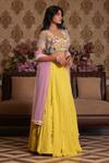 Buy_Nikunj By NIIDHI BAJAJ_Yellow Georgette Embroidery, Sequins V-neck Anaya Ruffle Lehenga Set _Online_at_Aza_Fashions