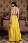 Shop_Nikunj By NIIDHI BAJAJ_Yellow Georgette Embroidery, Sequins V-neck Anaya Ruffle Lehenga Set _at_Aza_Fashions