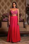 Buy_Nikunj By NIIDHI BAJAJ_Pink Georgette Embroidery Sweetheart Neck Alina Pleated Lehenga Set _at_Aza_Fashions