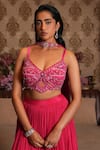 Buy_Nikunj By NIIDHI BAJAJ_Pink Georgette Embroidery Sweetheart Neck Alina Pleated Lehenga Set _Online_at_Aza_Fashions