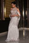 Nikunj By NIIDHI BAJAJ_Silver Jersey Embroidery, Beads Halter Neck Liyana Draped Gown _Online_at_Aza_Fashions