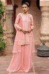 Buy_Nikunj By NIIDHI BAJAJ_Pink Silk, Georgette, Net Pearls, Beads Round Neck, Asymmetric Kurta Sharara Set _at_Aza_Fashions