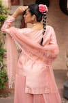 Shop_Nikunj By NIIDHI BAJAJ_Pink Silk, Georgette, Net Pearls, Beads Round Neck, Asymmetric Kurta Sharara Set _at_Aza_Fashions