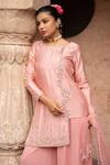 Nikunj By NIIDHI BAJAJ_Pink Silk, Georgette, Net Pearls, Beads Round Neck, Asymmetric Kurta Sharara Set _at_Aza_Fashions