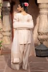 Shop_Nikunj By NIIDHI BAJAJ_Ivory Silk, Organza Pearls, Zari Hand Embroidered Kurta Farshi Salwar Set _at_Aza_Fashions