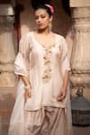 Nikunj By NIIDHI BAJAJ_Ivory Silk, Organza Pearls, Zari Hand Embroidered Kurta Farshi Salwar Set _Online_at_Aza_Fashions
