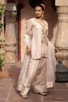 Buy_Nikunj By NIIDHI BAJAJ_Ivory Silk, Organza Pearls, Zari Hand Embroidered Kurta Farshi Salwar Set _Online_at_Aza_Fashions