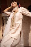 Shop_Nikunj By NIIDHI BAJAJ_Ivory Silk, Organza Pearls, Zari Hand Embroidered Kurta Farshi Salwar Set _Online_at_Aza_Fashions