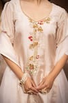 Nikunj By NIIDHI BAJAJ_Ivory Silk, Organza Pearls, Zari Hand Embroidered Kurta Farshi Salwar Set _at_Aza_Fashions
