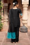 Shop_Nikunj By NIIDHI BAJAJ_Black Satin, Organza Embroidery V-neck, Yes Midnight Noir Hand Kurta Set _at_Aza_Fashions