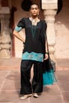 Buy_Nikunj By NIIDHI BAJAJ_Black Satin, Organza Embroidery V-neck, Yes Midnight Noir Hand Kurta Set _at_Aza_Fashions